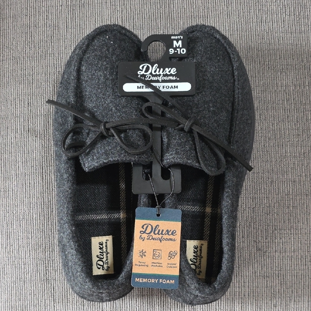 Men's Dluxe By Dearfoams Charcoal Gray Slippers, NWT, Size 9-10. - Picture 2 of 12